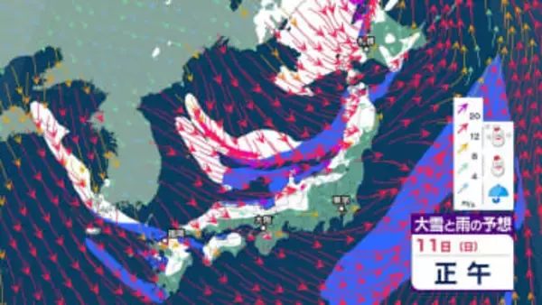 【大雪情報】11〜12日「日本海側と北日本で大荒れ、猛吹雪・高波・大雪に警戒」東北地方100センチ、近畿地方70センチ、中国地方50センチの積雪予想　交通機関への影響→JRでは運転取りやめを決めた区間も　早めの備えを【気象庁 雪風シミュレーション】