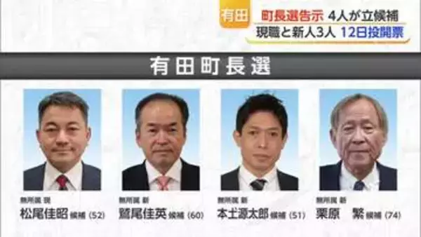 有田町長選告示 現職と新人3人が立候補 4月12日に投開票【佐賀】