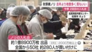 秋芽網ノリ 2回目の入札会 約1億8900万枚が出品 去年よりも枚数が多く 質のいいノリ【佐賀県】
