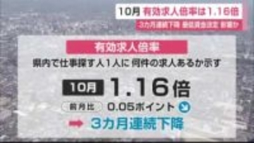 10月有効求人倍率　3カ月連続で下降　最低賃金引上げ影響か　【佐賀県】