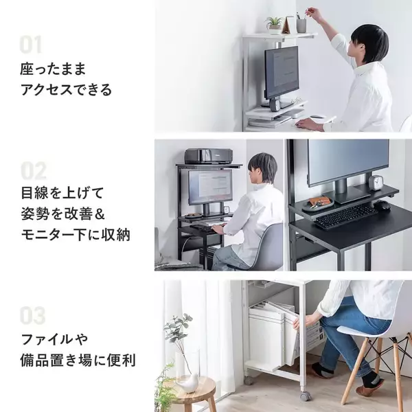 「サンワサプライから限られたスペースを有効活用できるパソコンラック「100-DESKF061BK ブラック」「100-DESKF061W ホワイト」が登場！」の画像