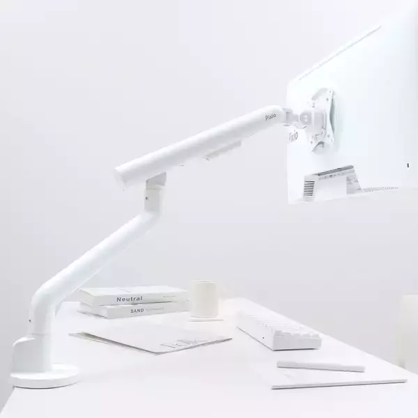 「Pixioから新作モニターアーム「PSW3S」が登場！なめらかな円柱フォルム、全4色ラインナップ」の画像