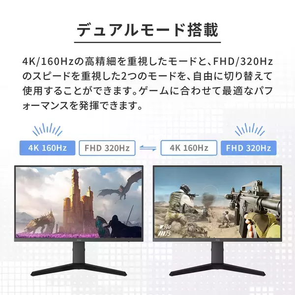「Pixioから31.5インチゲーミングモニター「PX32UF Wave」が登場！4KとFHDを切り替えられるデュアルモードに対応」の画像
