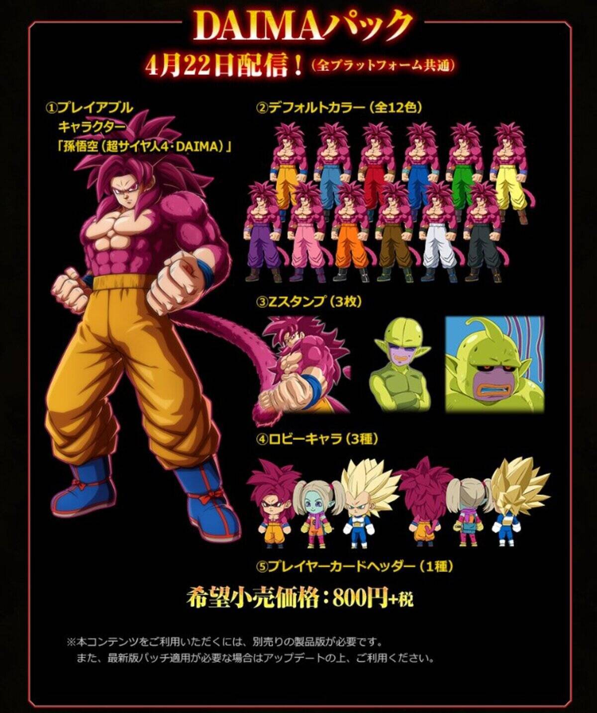 「ドラゴンボール ファイターズ」の新DLCキャラクター「孫悟空(超サイヤ人4・DAIMA)」が4月22日から配信開始！