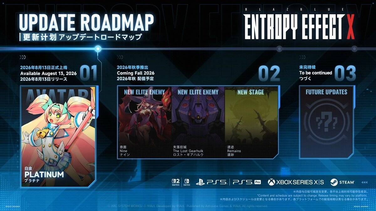 Nintendo Switch 2向け「BLAZBLUE ENTROPY EFFECT X」発売！既存プラットフォームにも大型アップデート