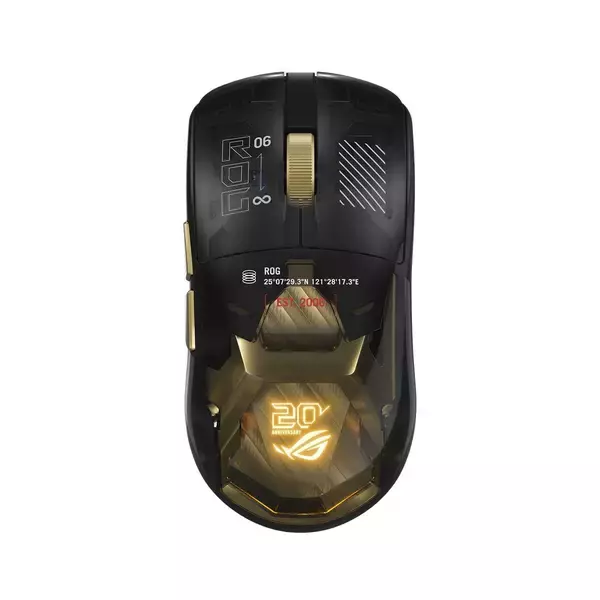 「ROG20周年限定の24K金メッキモデル！キーボード「Azoth Extreme Edition 20」とマウス「Harpe II Extreme Edition 20」が発表」の画像