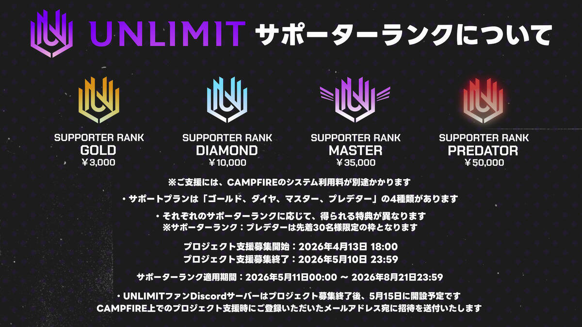 プロeスポーツチーム「UNLIMIT」がALGS Year6に向けて“ファンと共に戦う”クラウドファンディングプロジェクトを開始！