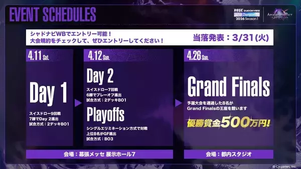 「「RAGE Shadowverse Japan Championship 2026 Season 1」エントリー受付開始！優勝賞金500万円を掴むのは誰だ！」の画像