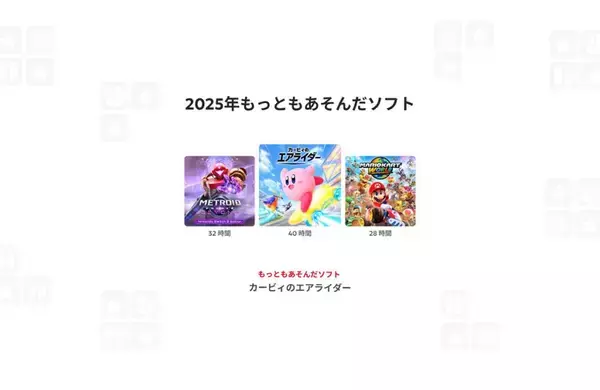 「「Nintendo Switch 2025年の振り返り」が公開中！去年遊んだソフトやプレイ時間を振り返ろう」の画像