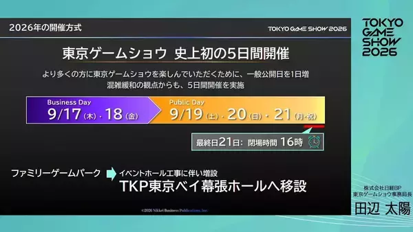 「「東京ゲームショウ2026」開催概要が発表！史上最長の5日間開催&30周年記念企画など内容盛りだくさん」の画像
