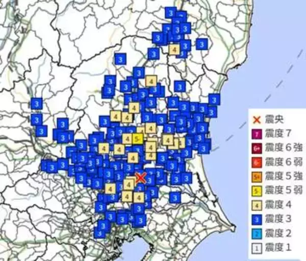 【速報】関東・東北・中部で最大震度5弱の地震　埼玉、東京23区など広く揺れる　M5.0　震源は茨城県南部