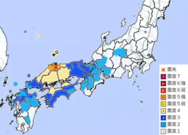 【速報】震度5強の地震　M6.2　震源は島根県東部　M5.1、M5.4の地震が10分置きに続発　長野県、山梨県まで揺れる　埼玉県以東は揺れを観測せず