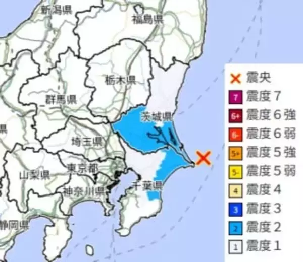 【速報】関東で地震　M4.3　震源は千葉県東方沖　昨日は茨城県沖でM4.8