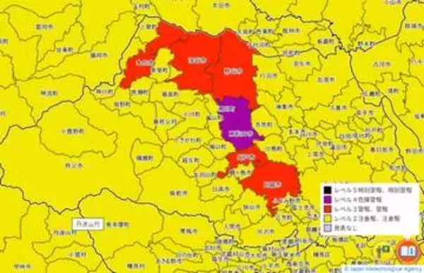 【速報】埼玉県東松山市、滑川町にレベル4の土砂災害危険警報　5市にレベル3の大雨警報も発令中