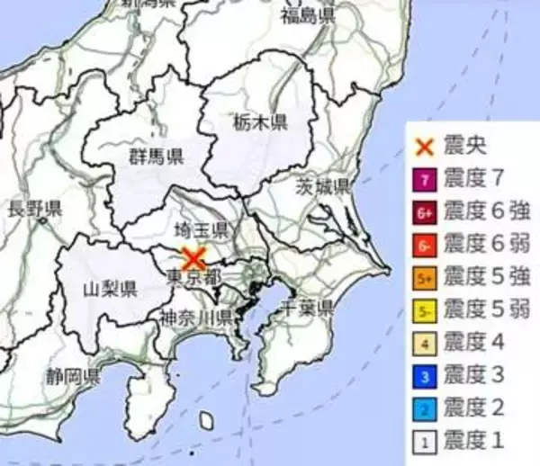 【速報】関東で地震　M3.7　震源は東京都多摩西部　震源の深さ約110キロ