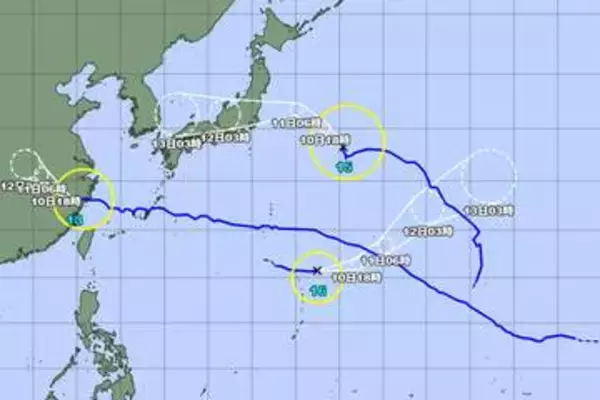 トリプル台風…台風があす11日～12日に埼玉通過か　11日午前6時、中心気圧985ヘクトパスカルに発達…最大瞬間風速は35メートル　埼玉は予報円の中央付近
