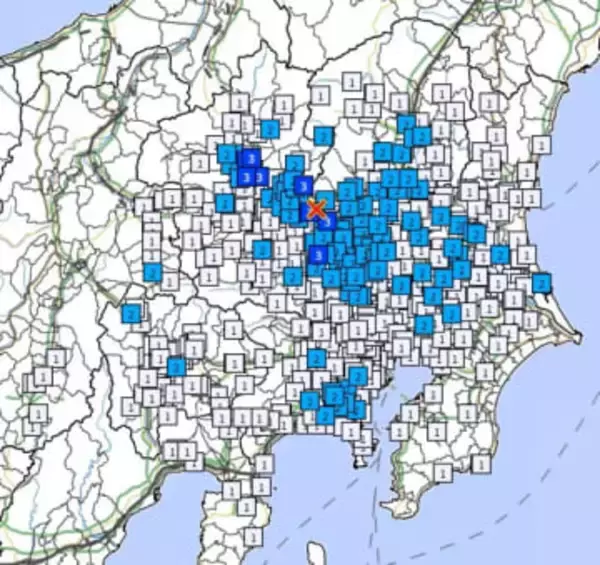 【速報】関東で地震相次ぐ　M4.4　埼玉などで震度3　震源は群馬県南部　午前中には東京23区が震源の地震