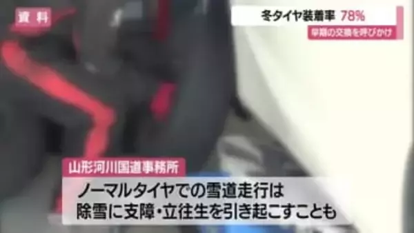 県内の冬タイヤ装着率78％（前年同期比-3ポイント）　3日は雪予報…タイヤ交換急ぐよう呼びかけ　山形