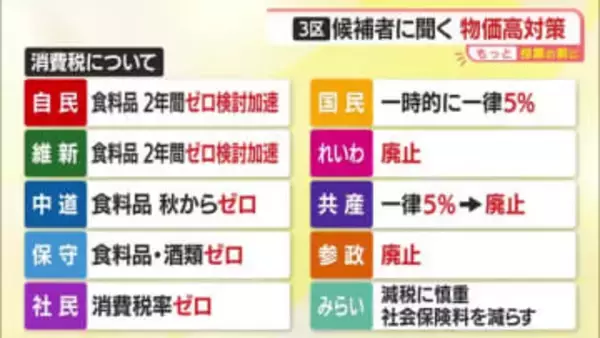 【衆院選／もっと投票の前に】物価高対策　山形3区4人の消費税減税など具体的な訴えは