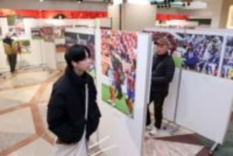 ファジ激闘振り返る写真70枚　岡山一番街でパネル展始まる、選手スパイクも展示　18日まで