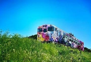 写真家蜷川さんらが手がけたラッピング列車　JR西が10月から岡山で運行、地域の花々イメージ