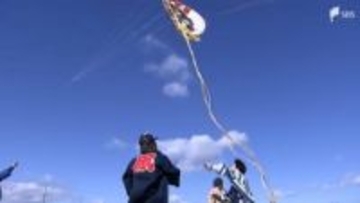 色鮮やかな凧が”遠州のからっ風”に乗って大空を彩る恒例の「遠州横須賀凧揚げまつり」開催＝静岡・掛川市