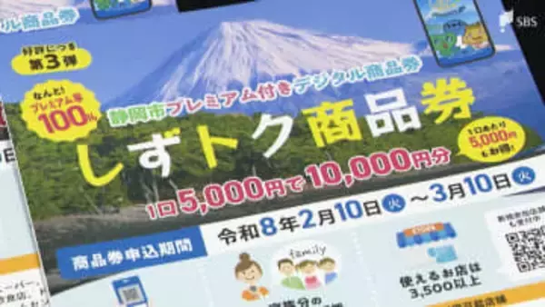 「ちょっと贅沢したくなっちゃう」プレミアム率100％の"しずトク商品券"申し込み開始 1人最大2口 5000円分で1万円の買い物も＝静岡市