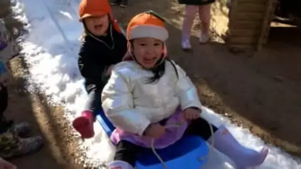 「冷た～い！」 園児たちは大喜び 「富士山こどもの国」から雪のプレゼント＝静岡・下田市