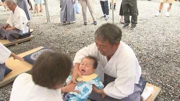 大きな泣き声で丈夫に育って⋯焼津神社で「神ころがし」 成長願い「アンエットン」の掛け声響く＝静岡・焼津市