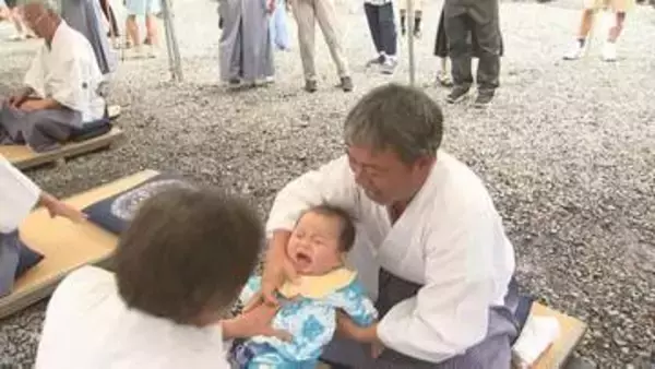 大きな泣き声で丈夫に育って⋯焼津神社で「神ころがし」 成長願い「アンエットン」の掛け声響く＝静岡・焼津市