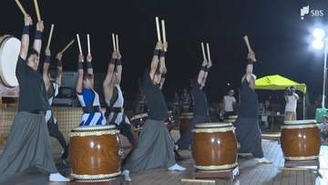 「按針祭」で太鼓合戦 力強いばちさばき、迫力ある音が響く 熊本の地震被災地支援で募金活動も＝静岡・伊東市
