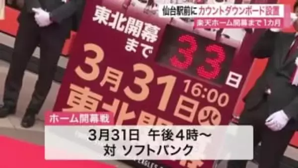 楽天ホーム開幕戦まであと１カ月！ ＪＲ仙台駅にカウントダウンボードお目見え
