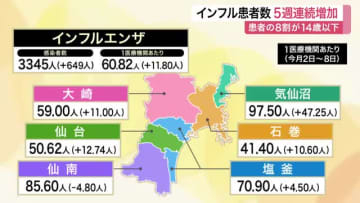 宮城県インフルエンザ５週連続増　１４歳以下が８割　Ｂ型流行が拡大