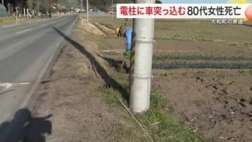 大和町の県道で軽乗用車が電柱に衝突　助手席の８０代女性が死亡　５０代男性も搬送〈宮城〉