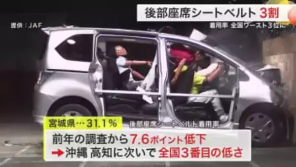 宮城県の後部座席のシートベルト着用率「全国ワースト３位」　事故時の重大リスク回避へ着用呼びかけ