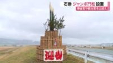 高さ４ｍのジャンボ門松設置　石巻の特産「ヨシ」使用　帰省客をお出迎え〈宮城〉