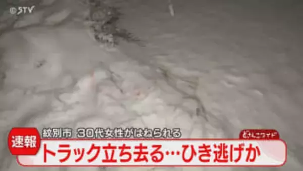 【速報】「トラックが歩行者はねて立ち去った」ひき逃げか　30代女性が頭から出血　紋別市の道道