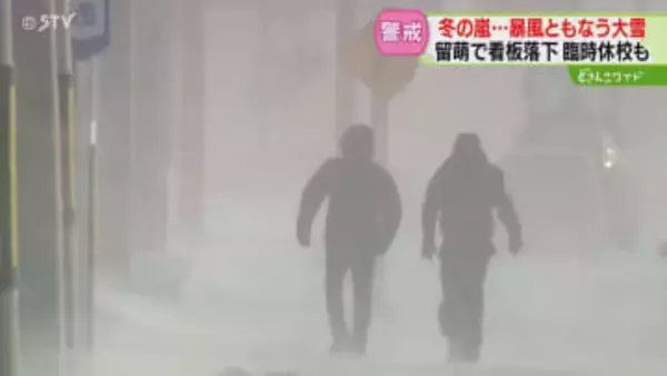 道内各地で暴風伴う大雪「吹雪いて前も見えづらい」小・中・高校など２２０校が臨時休校　北海道