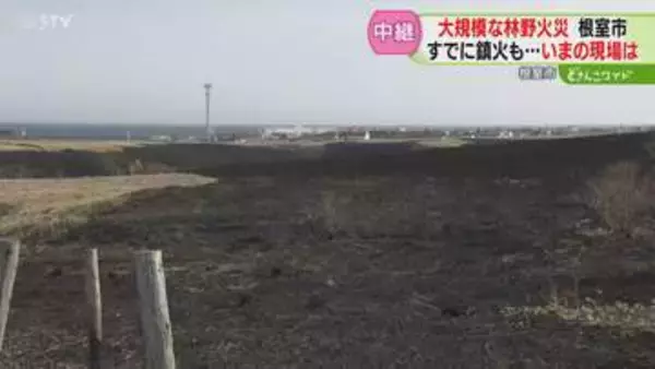 【中継】雨量は例年の約７割　いまもなお焦げたにおい　形が崩れた牧草ロールのようなものも　根室