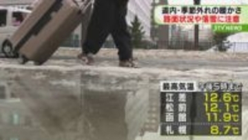 北海道内…季節外れの暖かさ　雪が解け大きな水たまりも　路面状況の変化や落雪などに注意