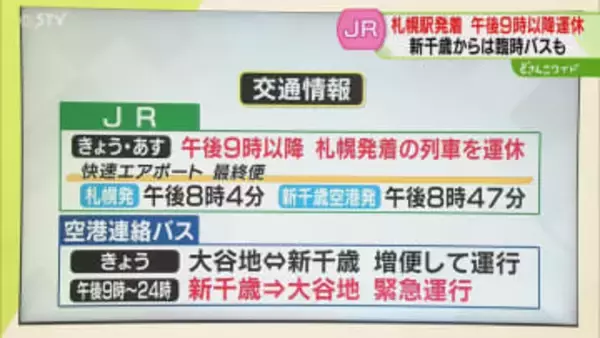 【注意】最終列車を繰り上げ　“緊急バス”の運行決定…新千歳空港ー大谷地間　最終便は24時