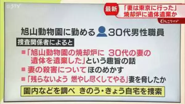 「残らないよう燃やし尽くしてやる」妻を脅したか　旭山動物園の焼却炉に遺体遺棄？職員から聴取
