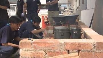 学校と保護者 地域が連携 豊岡の高校で防災かまど 炊き出し訓練