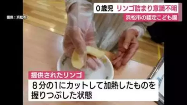 浜松市の認定こども園で0歳児がリンゴ詰まり意識不明　市は園ではなく保護者からの連絡で認知　園が食材や形状について家庭に確認せず