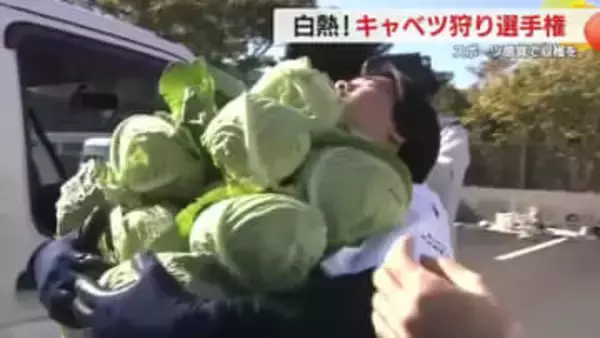 最高記録は32個！2分間で落とさずに何個のキャベツを持てるかな？　白熱！キャベツ狩り選手権　毎年恒例