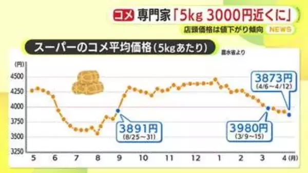 「在庫処分してキャッシュに換えないと…」　銘柄米も5kg3000円台に　店頭価格は値下がり傾向　在庫を抱えすぎていた業者の動きが影響か