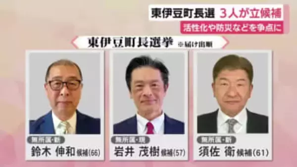 東伊豆町長選に現職・新人あわせて3人が立候補　活性化や防災などが争点に