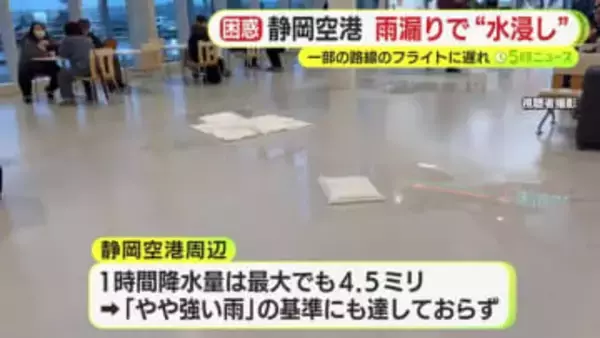 ”雨漏り”で飛行機が遅延　静岡空港のターミナルビルが”水浸し”　未明から雨が降るも「やや強い雨」の基準にも達しておらず原因調べる