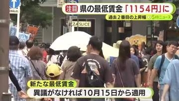 静岡県の最低賃金「１１５４円」に　物価高のなか過去２番目の上昇幅に 「労働力の定着促進という課題を意識した」 10月から適用される見通し