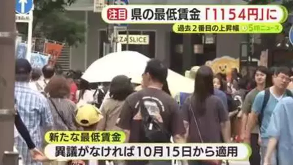 静岡県の最低賃金「１１５４円」に　物価高のなか過去２番目の上昇幅に 「労働力の定着促進という課題を意識した」 10月から適用される見通し
